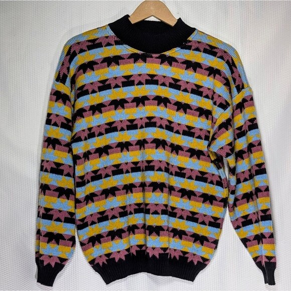 Vintage Wool Blend Scandinavian Snowflake Stripe Sweater - Medium - Picture 2 of 7